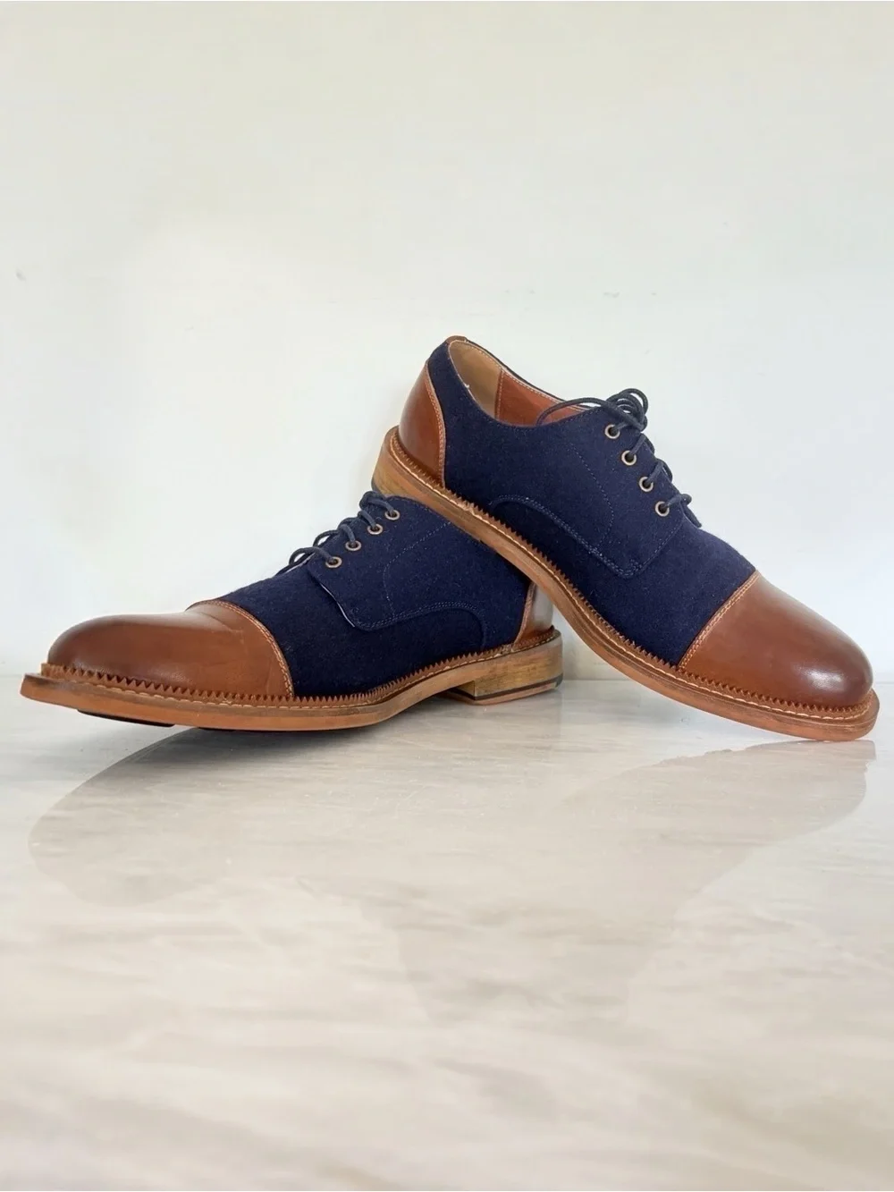 Vintage Foundry Co Dante Cap Toe Oxford Shoes Men’s 10 Blue Suede Brown Leather